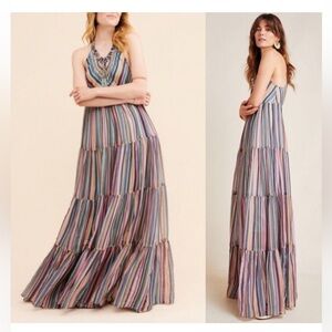 Anthropologie Love The Label Winnie Stripe Halter Bohemian Maxi Dress Size Small